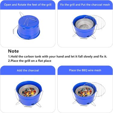 Круглий гриль для барбекю, синій Uten