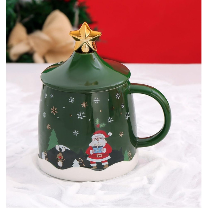 Різдвяний кавовий кухоль 400 мл з кришкою та з паличкою для помішування, зелений SuperglockT