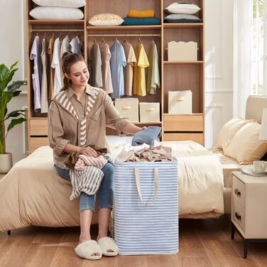 Окремо стоячий кошик для білизни Lifewit, складний великий кошик для білизни з подовженими ручками для одягу, іграшок, 2 упаковки (синій, 75 л)