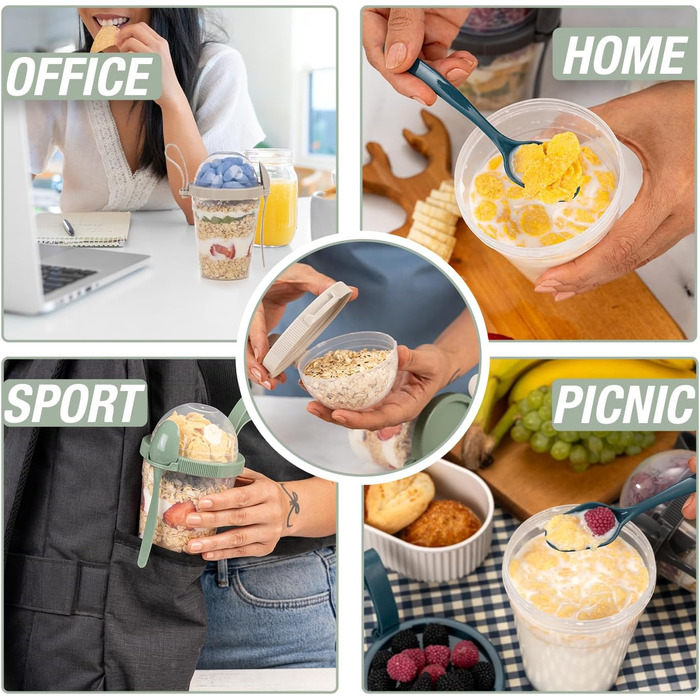 Стаканчики для йогурту з пластівців EYNEL на ходу з кришкою та ложкою, багаторазові пластикові парфе, молочний сніданок, хрусткі пластівці, вівсянка, смузі, перекус, чаша (набір 4 кольорів з ручкою)