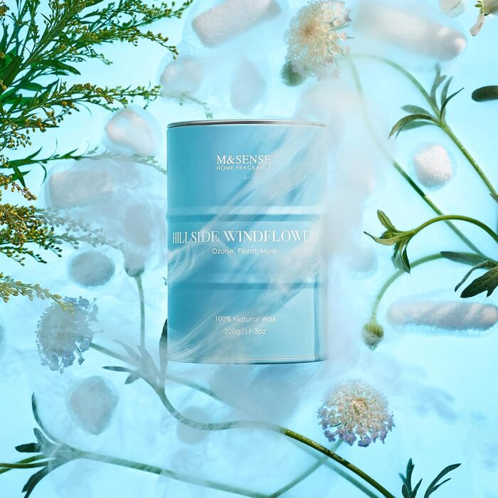 Ароматичні свічки M&SENSE з натурального соєвого воску, натуральна соєва свічка для домашнього декору, тривалий час горіння до 70 годин, класні подарунки-свічки для чоловіків і жінок (320 г, Hgelfeld Windblumen)