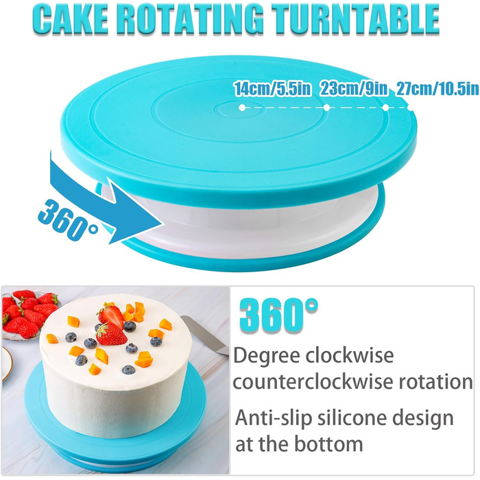 Набір аксесуарів для торта Nifogo, 356 предметів, аксесуари для випічки, аксесуари для декорування тортів з обертовою підставкою, кондитерські мішки, кондитерські насадки, шпателі для початківців (285 шт., сині)