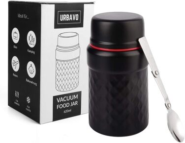 Мл термоконтейнер для їжі, ізольований харчовий контейнер з нержавіючої сталі, без бісфенолу А, герметичний з ложкою, ідеально підходить для супів, закусок і в дорозі (500 мл білий/чорний) (620 мл червоний/чорний), 2i 500