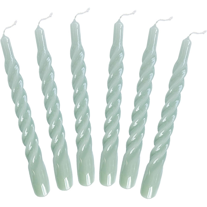 Набір з 6 декоративних свічок 2,2 x 21 см, резедово-зелений Candles with a Twist Kunstindustrien