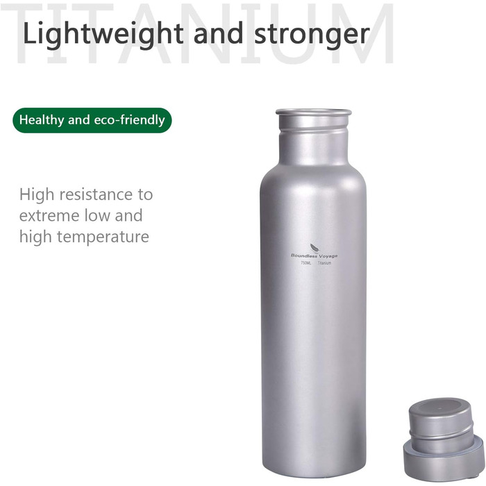 Титанова пляшка для води з титановою кришкою для кемпінгу 750 мл. Boundless Voyage