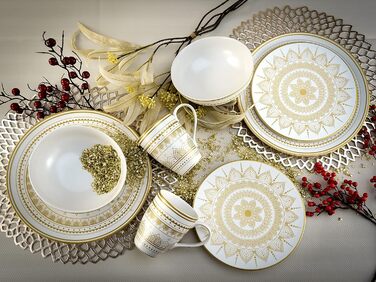 Серія Mandla Gold Black, набір посуду з 8 предметів, комбінований набір керамограніту (8 предметів, золотисто-білий), 23587