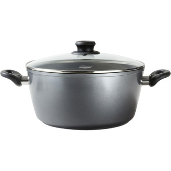 Каструля STONELINE XXL з литого алюмінію, велика, з кришкою, 7 л, антипригарне покриття зі справжніми кам&39яними частинками, індукційний посуд для всіх типів варильних поверхонь, духовка, приготування їжі без жиру та олії, сірий (32 см)