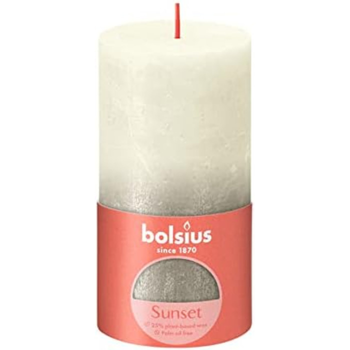 Свічки Bolsius Rustic Pillar - Металік, що згасає - Рожевий та червоний - Упаковка з 4 шт. - Тривалий час горіння 60 годин - Без запаху - Містить натуральний рослинний віск - Без пальмової олії - 13 x 7 см (13 x 6,8 см, Слонова кістка та Шампанське)