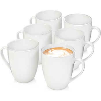 Тарілка для пасти New Port з 4 предметів, набір тарілок для пасти на 4 особи, порцелянова миска для пасти, глибока тарілка, яку можна мити в посудомийній машині, багатофункціональна миска біла 370 мл PREMIUM COLLECTION (кавова кружка 6 предметів)