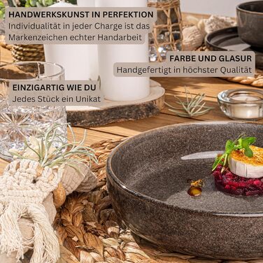 Комбінований сервіз на 6 персон, набір тарілок кавовий кухоль макаронна миска 30 шт. , набір посуду з кераміки посудомийна машина - мікрохвильова піч - стійкий до подряпин, набір посуду з кераміки КОЛЕКЦІЯ ЦІННОСТЕЙ (Каїрський графіт, макаронні миски 6 шт