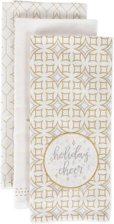 Набір декоративних кухонних рушників DII Різдвяні рушники, металеві, бавовняні, 18x28, 3 18x28&39 (18x28&39, зимовий блиск)