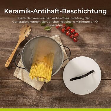 Каструля Be Living Essential з кришкою Ø 28 см з кришкою, антипригарна кераміка, індукційна, без PTFE та PFOA, (7 літрів, біла)