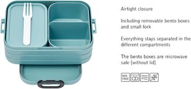 Ланч-бокс с коробкой Bento - на 4 бутерброда или 8 ломтиков хлеба - Ланч-бокс для небольших закусок и остатков еды - Ланч-бокс для взрослых - Коробка с отделениями - (Nordic Black, Lunchbox Duo Pack Large / Midi)
