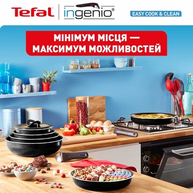 Набор посуды Tefal Ingenio Easy Cook & Clean, 10 предметов, алюминий, нержавеющая сталь, бакелит, черный