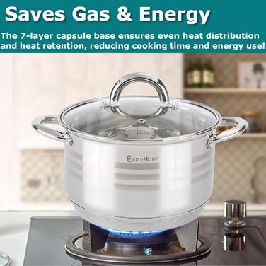 Набор из 3 кастрюль из нержавеющей стали со стеклянными крышками, 6 предметов E-4303 EliteHoff