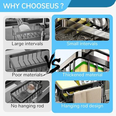 Тримач для губки для кухонного змішувача - Багатофункціональний органайзер для раковини Кошик-кран для зберігання губок, рушників для посуду та щіток Міцний дизайн з алюмінію та ABS-пластику Ідеально підходить для зберігання у ванній кімнаті (чорний)