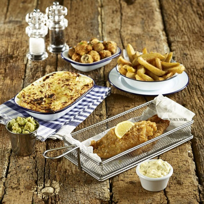 Страва емальована, 20х15х4, 5 см біла з синім обідком, GenWare