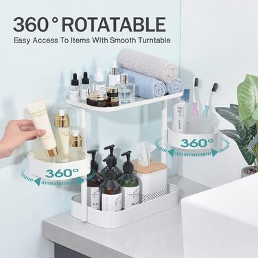 Стойка для специй APEXCHASER, 3-уровневый вращающийся держатель для специй, вращающийся на 360 хранилище для специй, металлический кухонный органайзер для бутылки специй, банки для специй 35 * 19 * 37,5 см (низкий, белый)