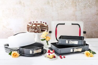 Пружинна форма Zenker 7020 з кришкою для транспортування Ø 28 см DELUXE, форма для випікання з емальованим плоским дном і витяжкою для перенесення, кругла форма для торта з собою (колір чорний металік), кількість ука 28 см одинарна