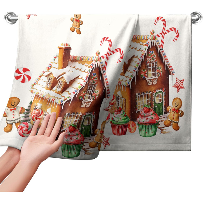 Різдвяні кухонні рушники Kwlegh, рушник для рук, рушник для пальців у формі різдвяної ялинки з цукерками та сніжинками, набір з 2 шт. , банний рушник для милих чоловіків, високопоглинаючі рушники, 36 x (пряниковий будиночок на Різдво)