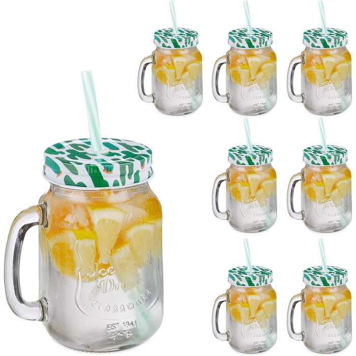 Склянки для напоїв з кришкою та трубочкою 500 мл Relaxdays