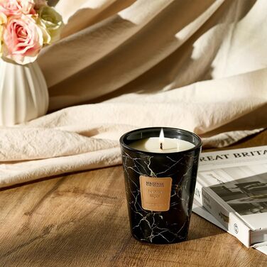 Велика ароматична свічка M&SENSE Чорні ароматичні свічки у склянці Ароматизована свічка з натурального соєвого воску Розслаблююча ароматерапія Подарунок для жінок та чоловіків, Різдво Час горіння 75 годин та 2 ґноти (Leather Night, 400 г)