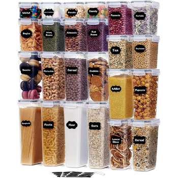Банки для зберігання Lifewit з кришками 15 комплектів, контейнери для зберігання з універсальними кришками, герметична коробка для зберігання Кухонний органайзер з етикетками для зерна, борошна, цукру, пластівців на кухні, без бісфенолу А (прямокутний (на