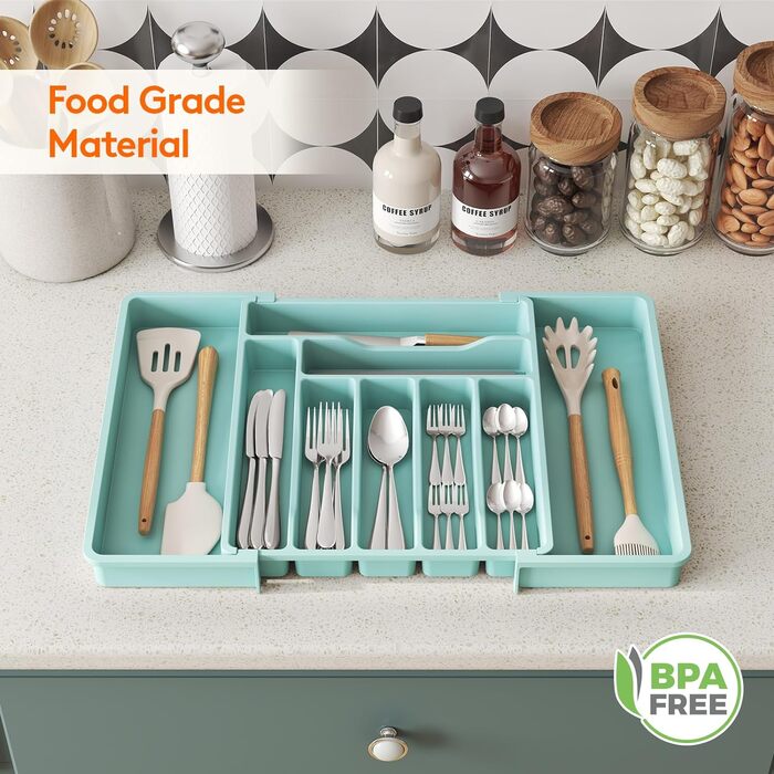 Органайзер для столових приборів 57 х 38 см для шухляд, 9 відділень, бірюзовий Lifewit