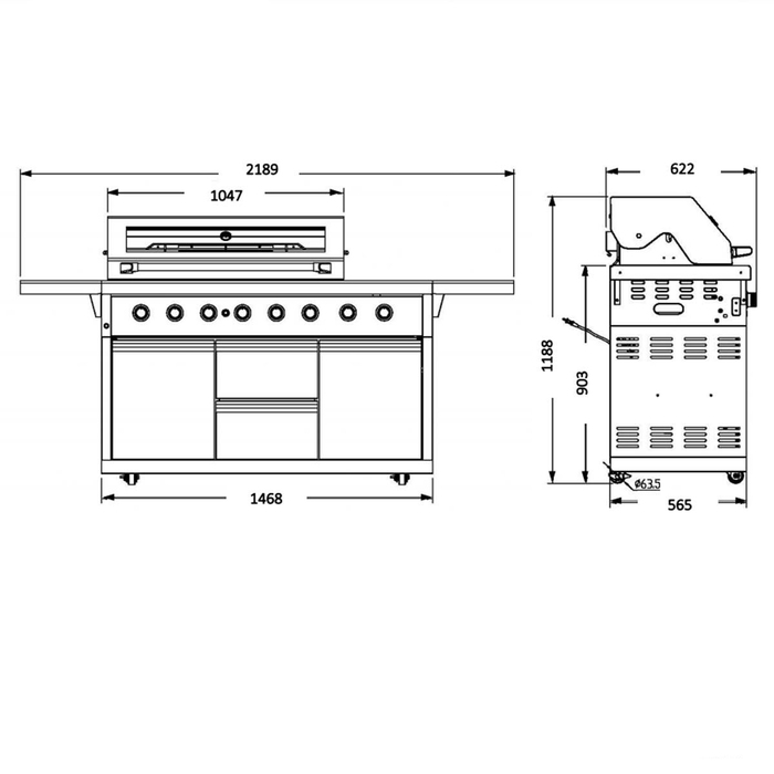 Газовый гриль SANTOS P-618, с боковой и задней горелкой, нержавеющая сталь 900327 Код: 010948