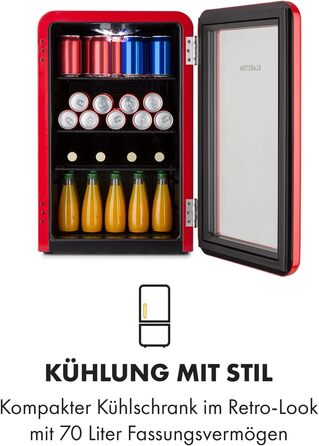 Міні-холодильник зі скляними дверцятами 70 л червоний Klarstein