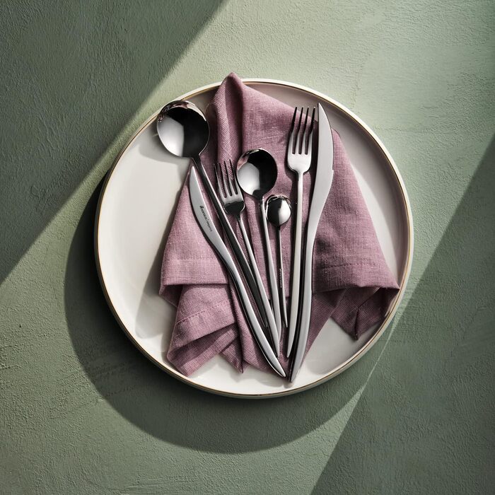 Набор столовых приборов Elegance из 84 предметов с коробкой на 12 персон, сталь, 12 столовых вилок, 12 столовых ложек, 12 столовых ножей, 12 десертных вилок, 12 десертных ложек