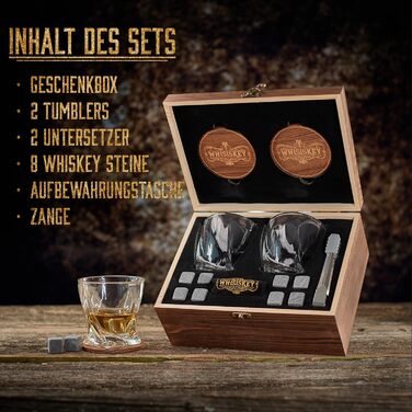 Набір келихів для віскі та аксесуарів для віскі - 8 каменів для віскі та 2 підставки Whisiskey