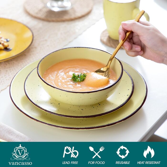 Столовий сервіз з керамограніту, набір посуду vancasso MODA, вінтажний зовнішній вигляд, комбінований сервіз з 40 предметів з 8 обідніми тарілками, тарілками для тортів, суповими тарілками, мисками та чашками кожна (барвистий, комбінований сервіз 16 шт. )