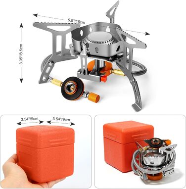 Вт Газовая плита с пьезоподжигом, ветрозащитная газовая походная печь для всех газовых горелок с винтовым картриджем, с адаптером Складная походная печь (3500 Вт с ветровым стеклом (красным)), 3500