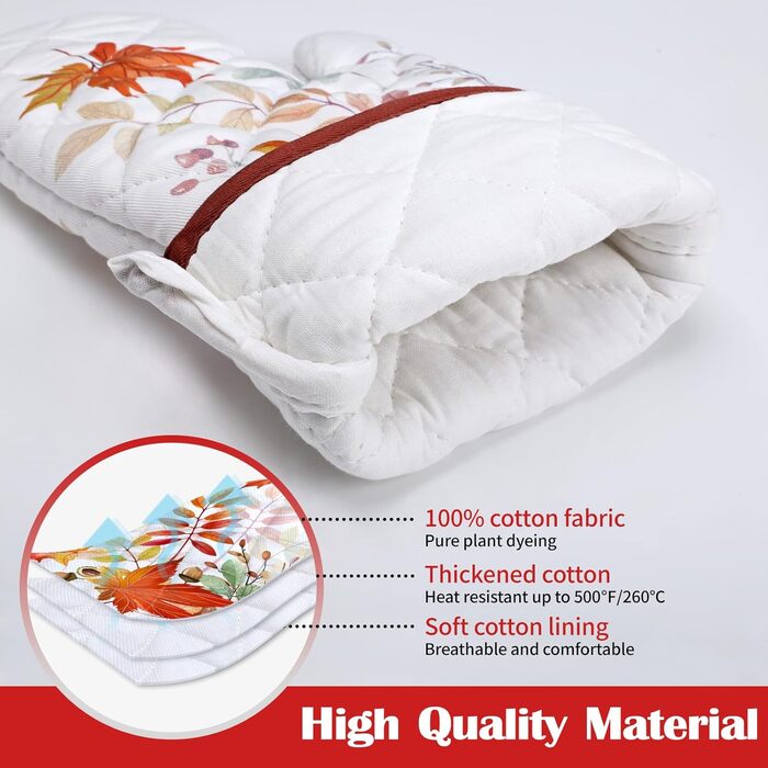 Набір з 2 кухонних рукавичок Arquiel з тримачем для каструлі Gnome Autumn Orange Checked, 100 бавовняні кулінарні рукавички, термостійкі кухонні рукавички для приготування їжі, осінній декор, подарунки для жінок (осіннє кленове листя, духовка тримач для к