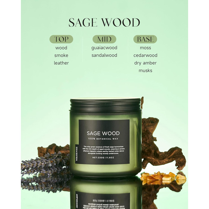 Ароматичні свічки M&SENSE з кавою у скляній банці з 2 гнітами 330 г, час горіння 70 годин, свічка з натурального соєвого воску для спальні, кухні, декору дому, подарункова свічка для чоловіків та жінок, смажена кава (шавлія)