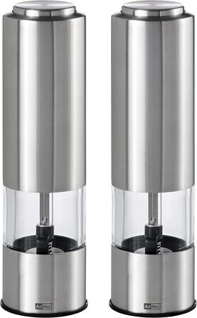Набір електричних млинів для солі та перцю AdHoc з 2 чорно-білих тропіків з керамічною кавомолкою, регульованою дрібною та грубою, включаючи сіль і перець (нержавіюча сталь)