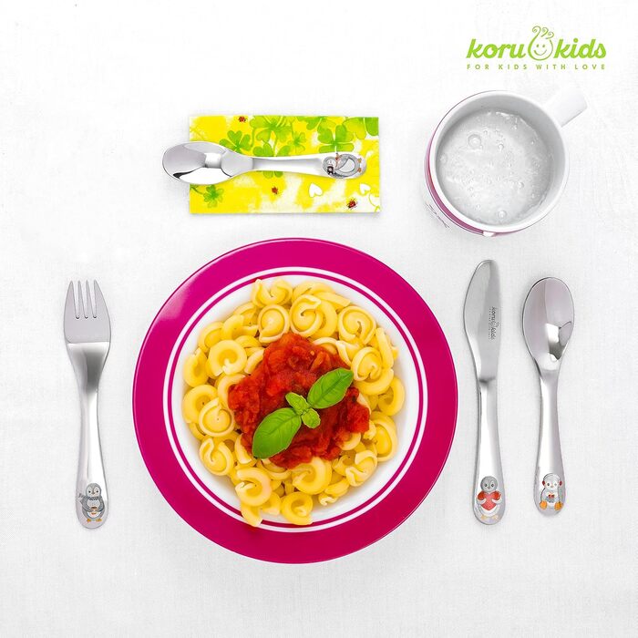Дитячі столові прибори Пінгвін, набір 4 предмети Koru Kids