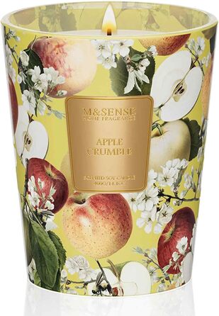 Ароматична свічка M&SENSE надзвичайно велика, час горіння 150 годин, натуральна ароматерапевтична свічка з 3 гнітами, сильний аромат, тривале горіння, подарункова свічка та прикраса для дому, подарунки для жінок (400 г, яблучна крихта)