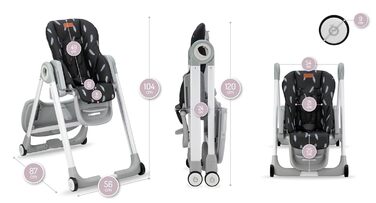 Дитячий стільчик для годування з 4 колесами та функцією гальма від 6 місяців чорний Momi