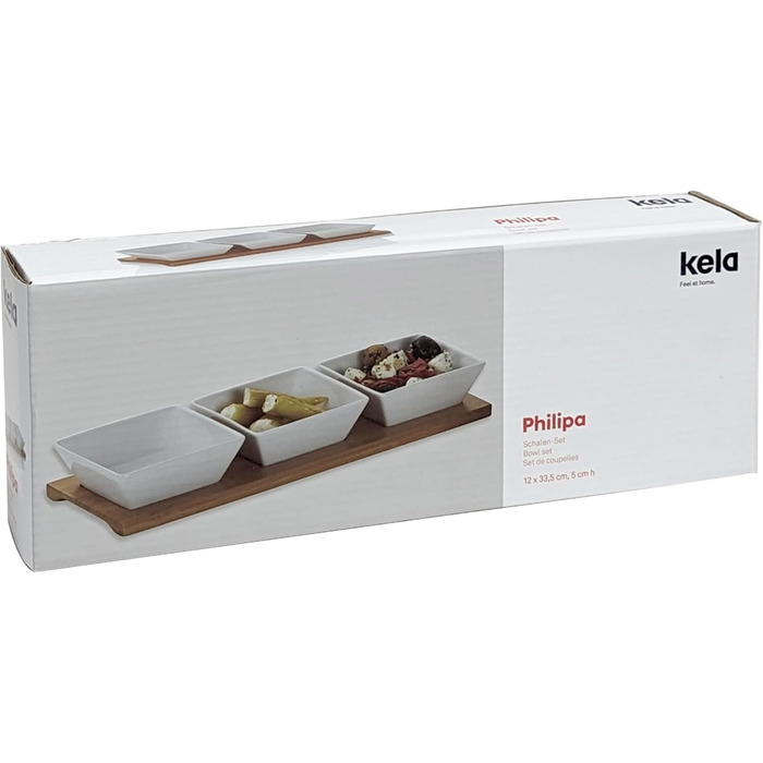 Набір з 3 мисок для соусів на дерев'яній підставці, білі Philipa Kela
