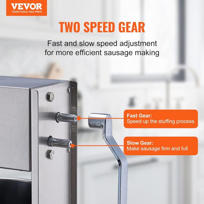 Ручна ковбасна машина VEVOR, вертикальна ковбасниця 2 л із затискачем G-типу, бочка з харчової нержавіючої сталі 304 із 2 наповнювальними трубками, машина для наповнення ковбас для кухні, ресторану, торгівлі тощо.
