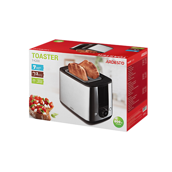 ARDESTO Тостер Steel Collection T-K200 800Вт, метал+пластик, сріблястий+чорний