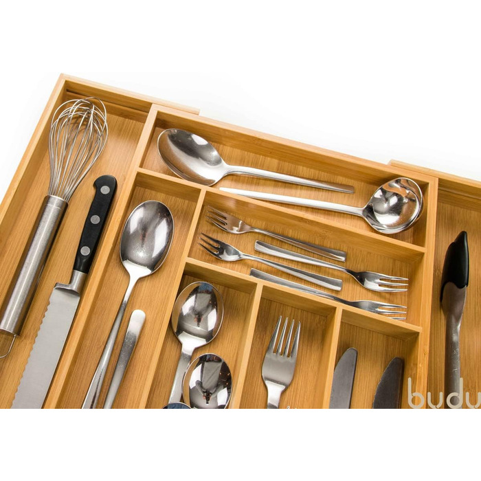 Лоток для столових приборів budu 47 (глибина 47 см) - Організатор для кухонних шухляд - Висувний - Організатор для кухонних шухляд (50 см, бамбук)