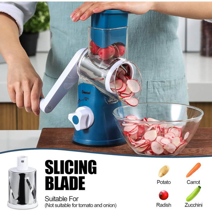 Терка для сыра/овощей с 3 барабанными лезвиями синий Geedel