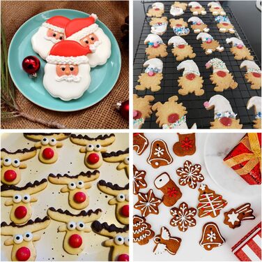 Різдвяні формочки для печива, набір формочок для печива гном Санта Клаус, формочка для печива з нержавіючої сталі у формі лося, формочка для печива з 4 головами лося, подарункові формочки для печива для випікання помадних тортів (барвиста тема A6)