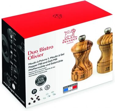 Набір млинів Peugeot Bistro Перець/Сіль, Класичне регулювання помелу, Висота 10 см, Дерево, 2/24291 (Оливкове дерево)
