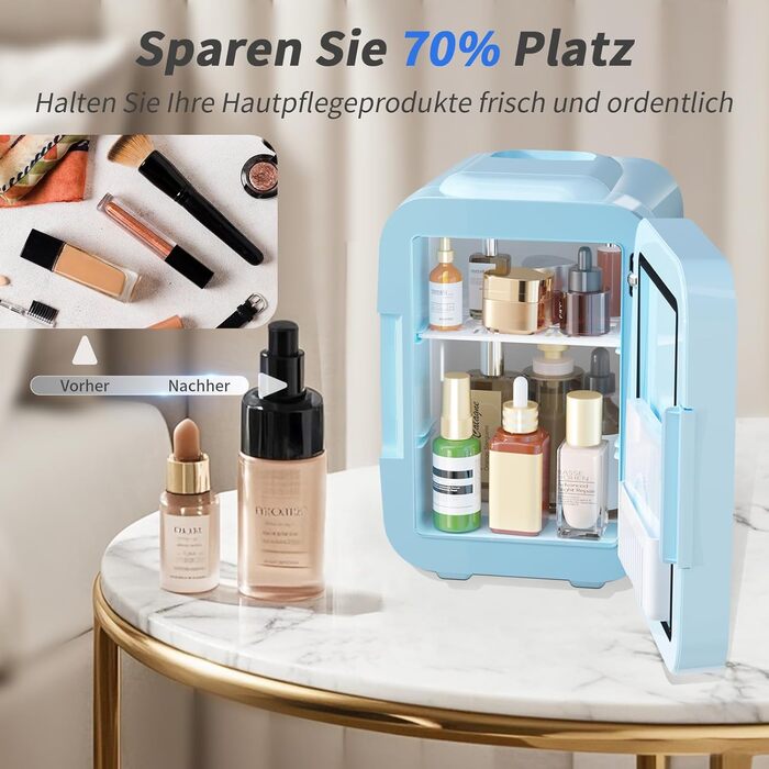 Міні-холодильник зі світлодіодним дзеркалом 4 л синій YASHE