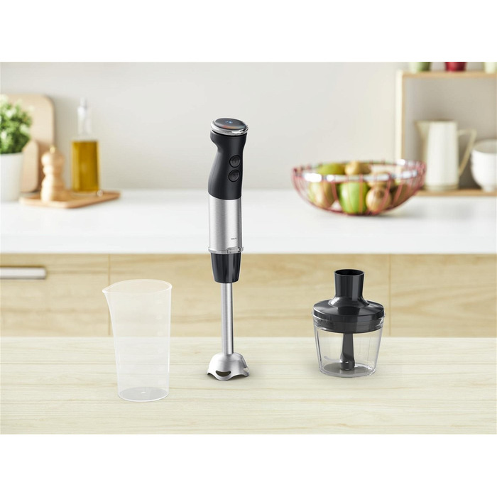 Tefal Блендер заглибний Quickchef+ 1000Вт, 2в1, чаша-800мл, чопер-500мл, турборежим, сріблясто-чорний