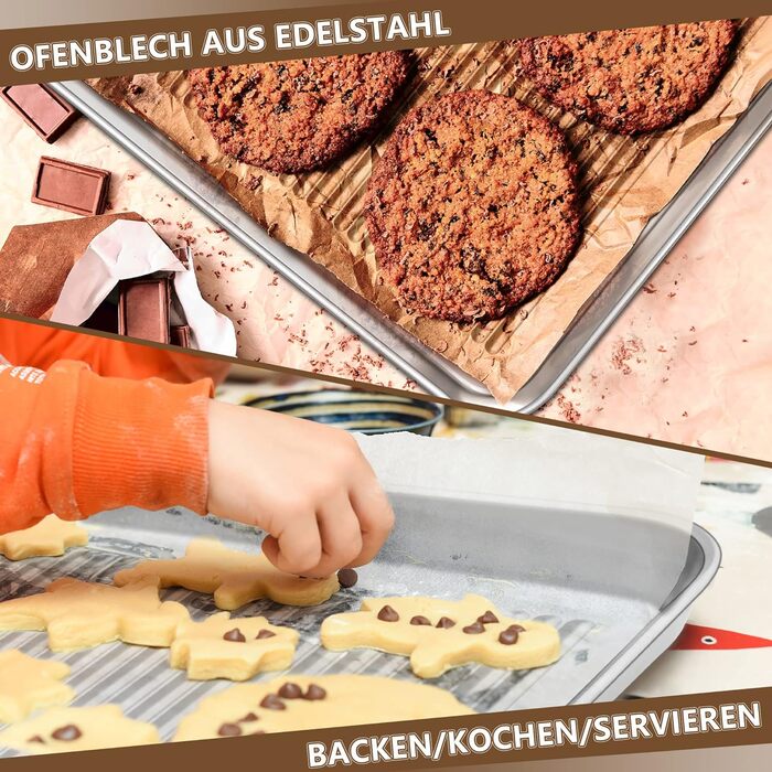 Набір деко для випікання Деко з нержавіючої сталі Herogo (40x30x5 см), велика професійна форма для випічки, приготування їжі, дизайн канавок і нержавіюча сталь, нетоксична та здорова, безпечна для духовки та посудомийної машини, срібло 40x30x.5 (2, 324x2.